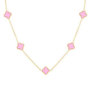 Q35- Pink Quatrafoil Necklace- 18K GOLD PLATED STAINLESS STEEL "FOUR-LEAF CLOVER" NECKLACE