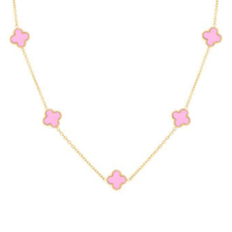 Q35- Pink Quatrafoil Necklace- 18K GOLD PLATED STAINLESS STEEL "FOUR-LEAF CLOVER" NECKLACE Main Image