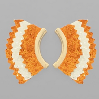 T80- 1.5” orange/ white Glitter Wing Earrings