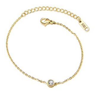 BR1- SINGLE CZ ON CHAIN-18K GOLD-PLATED STAINLESS-STEEL BRACELET