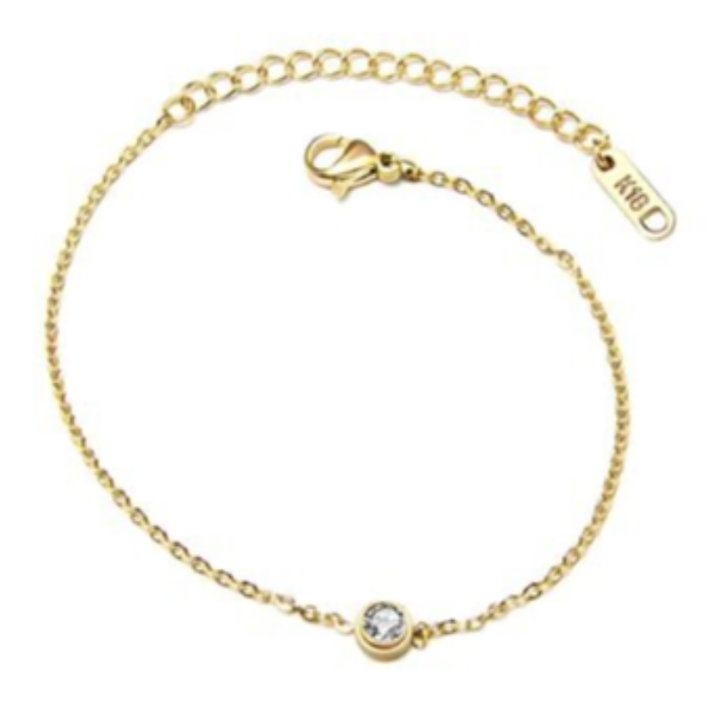 BR1- SINGLE CZ ON CHAIN-18K GOLD-PLATED STAINLESS-STEEL BRACELET Main Image