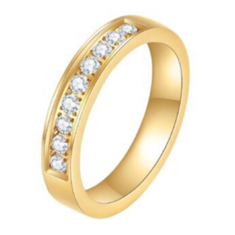 R10- CHANNEL CZ 18K GOLD PLATED STAINLESS STEEL RING Main Image