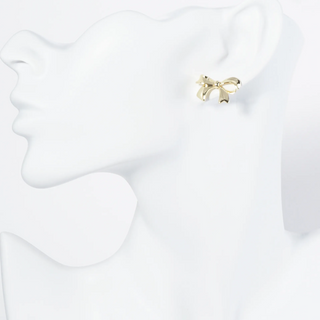 Y24-18K Gold Dipped Brass Ribbon Bow Stud Earrings - Thumbnail 3