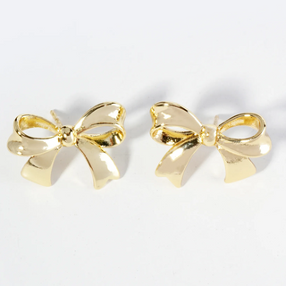 Y24-18K Gold Dipped Brass Ribbon Bow Stud Earrings