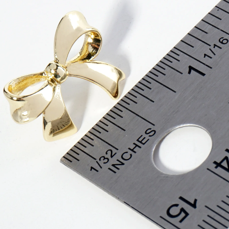 Y24-18K Gold Dipped Brass Ribbon Bow Stud Earrings - Thumbnail (Preview) 2