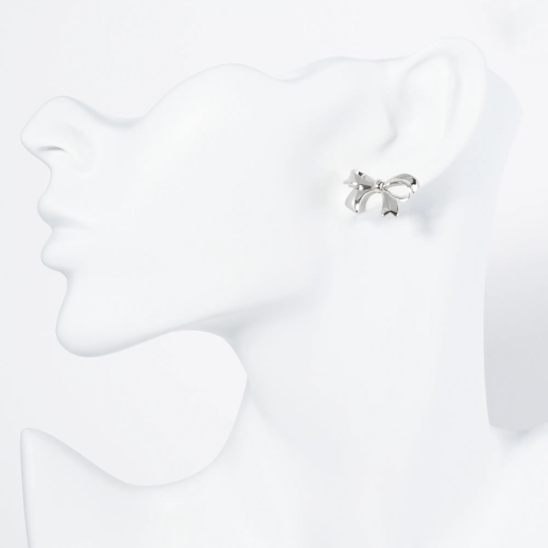 Y24-18K Gold Dipped Brass Ribbon Bow Stud Earrings - Thumbnail (Preview) 5