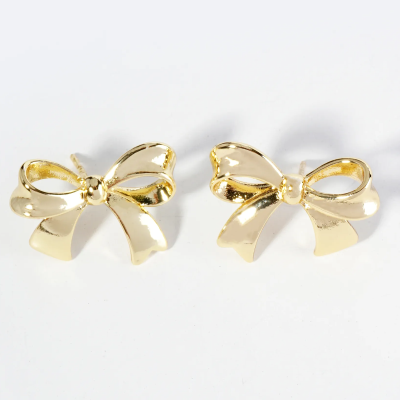 Y24-18K Gold Dipped Brass Ribbon Bow Stud Earrings Main Image