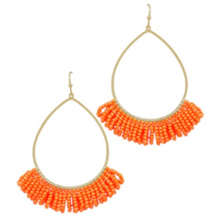 T46- Orange Layered Tear Drop Beaded Tassel Earrings