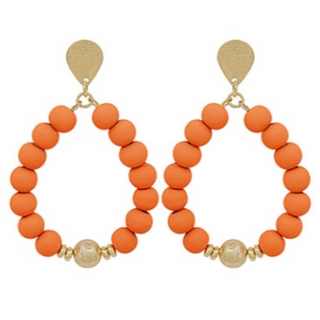 T66-  2 1/4” gold & orange Stain Ball Accent & Cray Ball Bead Earrings