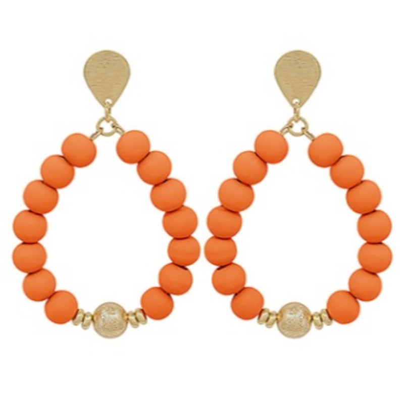 T66-  2 1/4” gold & orange Stain Ball Accent & Cray Ball Bead Earrings Main Image