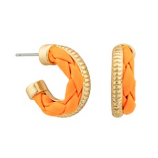 T87- Orange & gold 3/4”Twist Leather & Metal Hoops