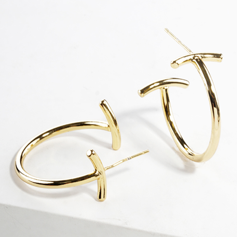 INS1-18k gold dipped designer inspired open hoop earrings Main Image