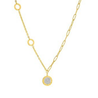 N34- Roman Numeral CZ 18K GOLD PLATED STAINLESS STEEL NECKLACE