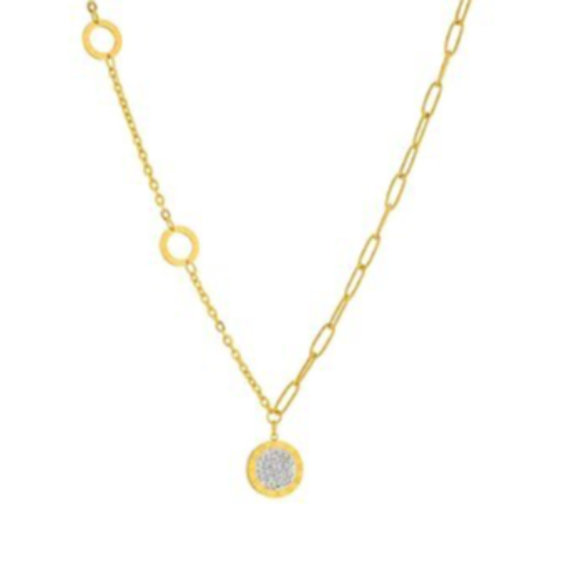 N34- Roman Numeral CZ 18K GOLD PLATED STAINLESS STEEL NECKLACE Main Image