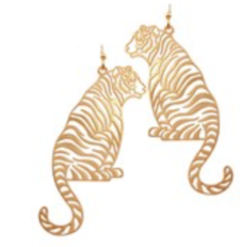 C89- Gold Tiger Body Filigree Earrings   Main Image