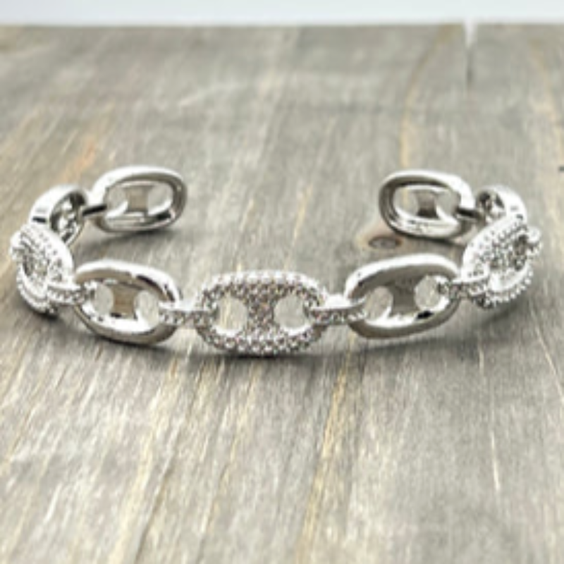 M58- Pave CZ G Link Bracelet (gold & silver) - Thumbnail (Preview) 2