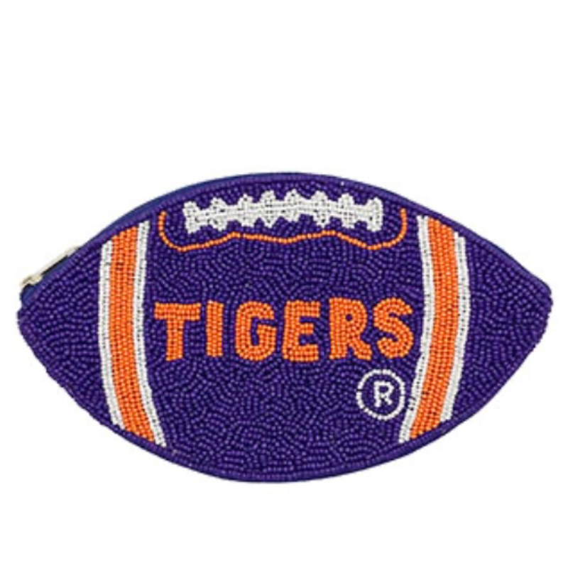 C76- Purple & Orange beaded “Tigers” football change purse Main Image