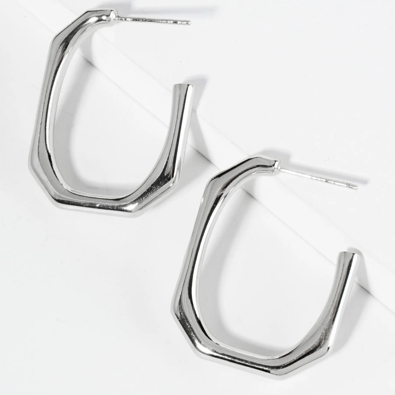 M18-18K Gold Dipped 25mm Octagon Hoop Earrings - Thumbnail (Preview) 2