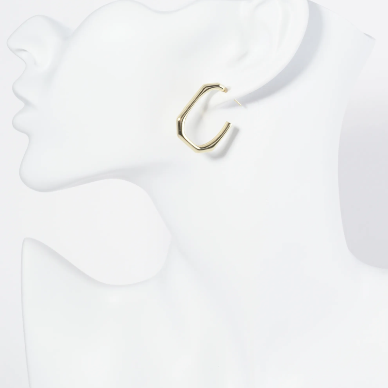 M18-18K Gold Dipped 25mm Octagon Hoop Earrings - Thumbnail (Preview) 4