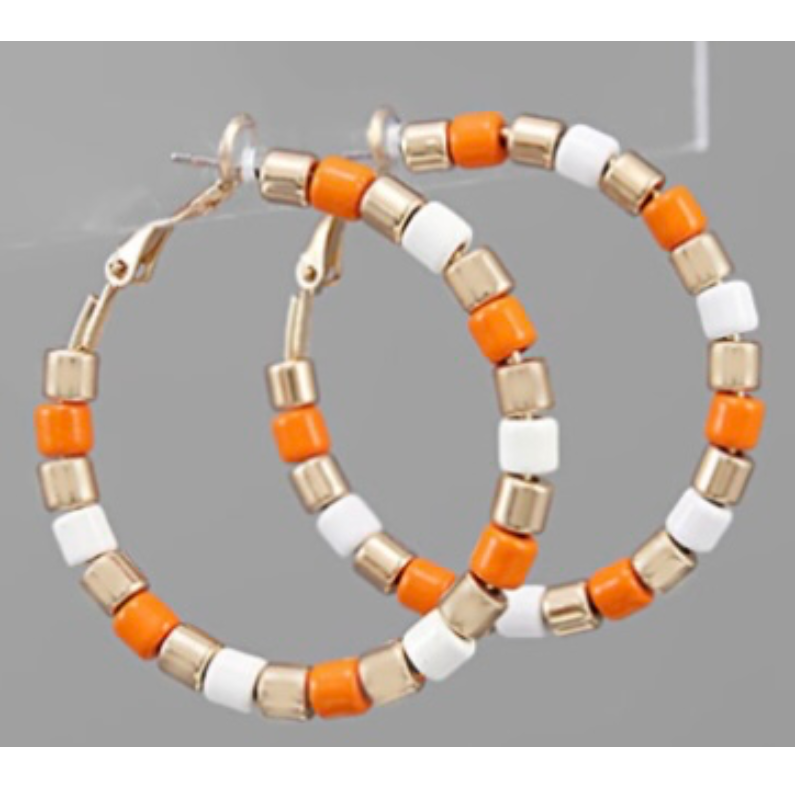 T183- 1.75” Orange, White , Gold Color Coating Circle Hoops Main Image