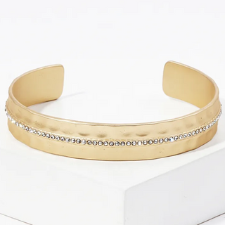 M3- Crystal pave hammer textured metal cuff bracelet (available in matte gold & matte silver)