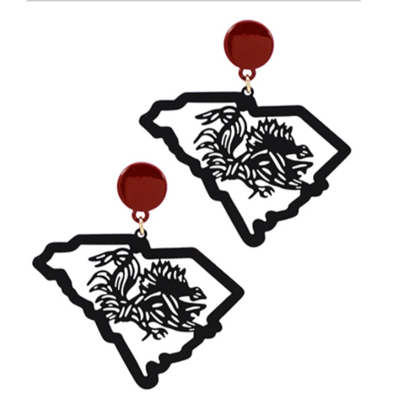 USC10- State & Gamecock earrings (2 color options) - Thumbnail (Preview) 2