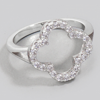 Q56- Cubic Zirconia Pave Clover Band Ring - Thumbnail 2