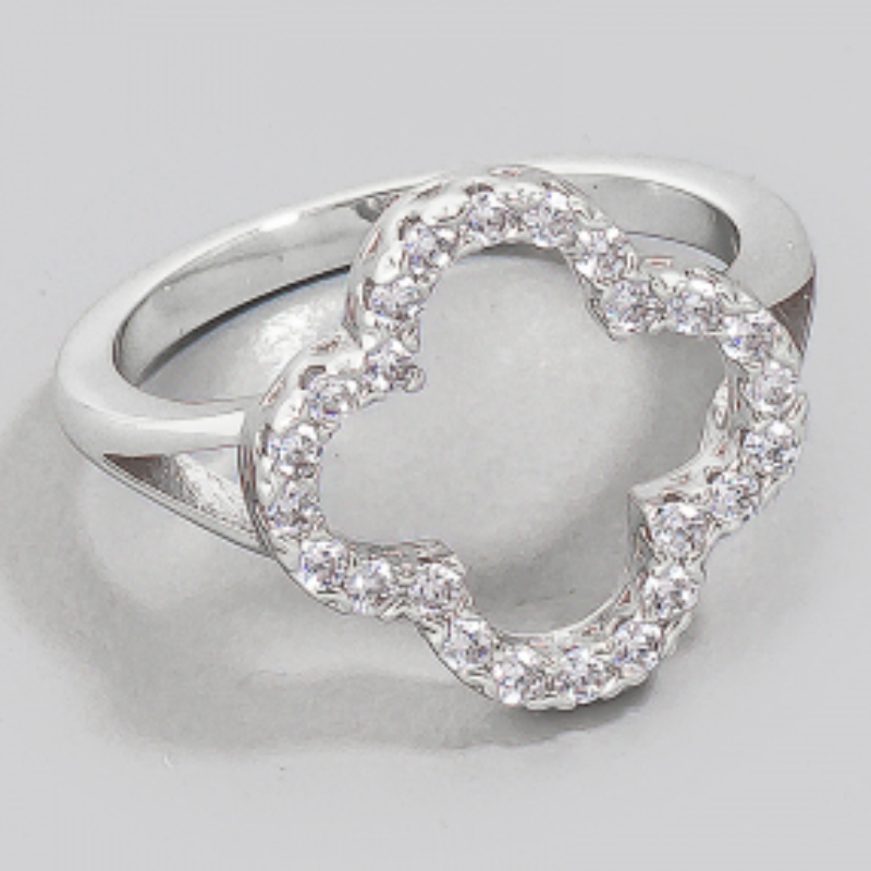 Q56- Cubic Zirconia Pave Clover Band Ring - Thumbnail (Preview) 2