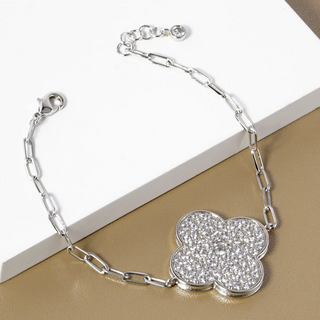 Q14- 18k Gold Dipped CZ Pave 25mm Quatrefoil Chain Bracelet - Thumbnail 2