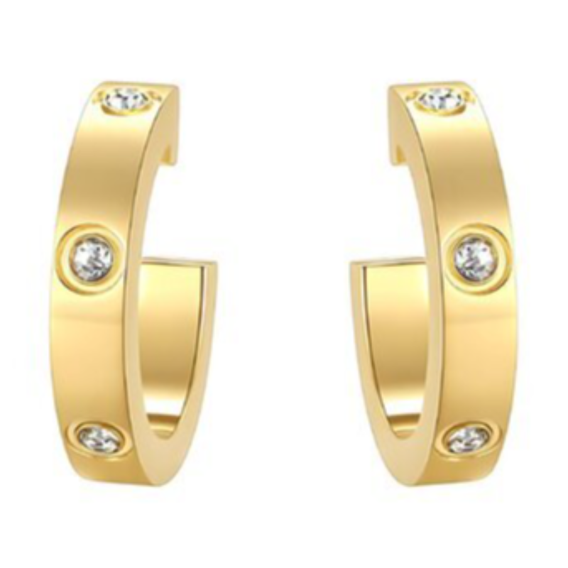 H8-18K GOLD PLATED STAINLESS STEEL EARRINGS DIAMOND INLAY Main Image