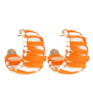 T103- 1.5” orange/white Raffia Wrapped Hoops