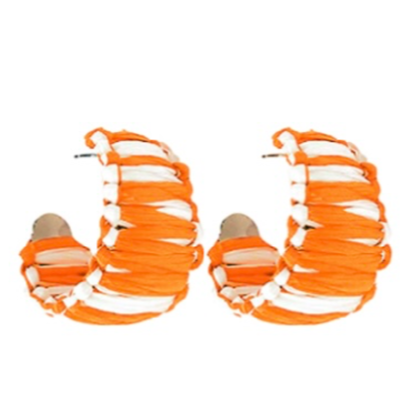 T103- 1.5” orange/white Raffia Wrapped Hoops Main Image