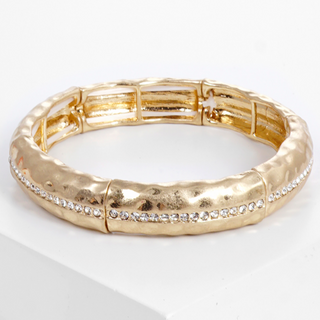 M5- Crystal pave hammered metal stretch bangle bracelet (also available in white gold & worn gold) - Thumbnail 3