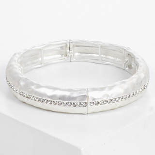 M5- Crystal pave hammered metal stretch bangle bracelet (also available in white gold & worn gold) - Thumbnail 2