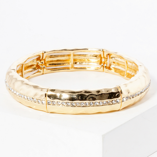 M5- Crystal pave hammered metal stretch bangle bracelet (also available in white gold & worn gold)