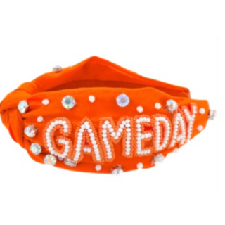 T131- Orange & white “GAME DAY" Beaded Headband