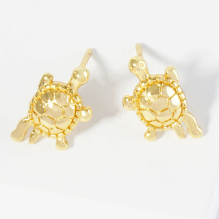 ER6- Sea Turtles-18K Gold Dipped Textured Brass Turtle Stud Earrings