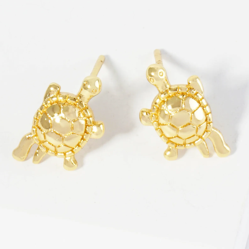 ER6- Sea Turtles-18K Gold Dipped Textured Brass Turtle Stud Earrings Main Image