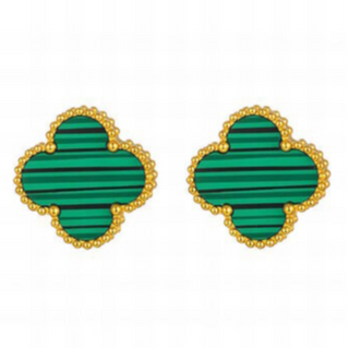 Q39-Green Quatrafoil  Earrings-18K GOLD-PLATED STAINLESS-STEEL "FOUR-LEAF CLOVER" EARRINGS