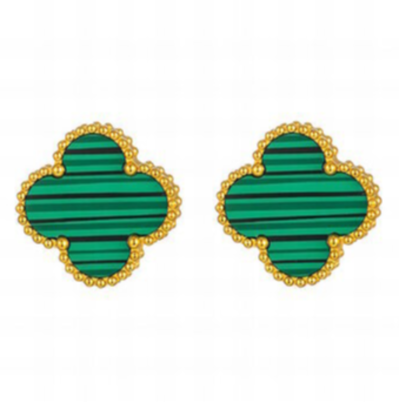 Q39-Green Quatrafoil  Earrings-18K GOLD-PLATED STAINLESS-STEEL "FOUR-LEAF CLOVER" EARRINGS Main Image