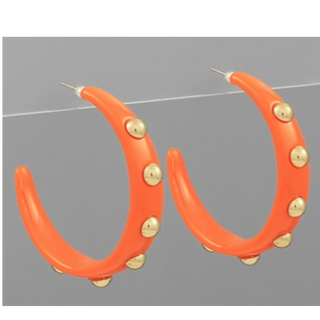 T31- Orange Studded Gold Ball Formica Hoops