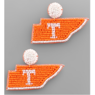 T187- 1.75” Beaded Tennessee Map Earrings