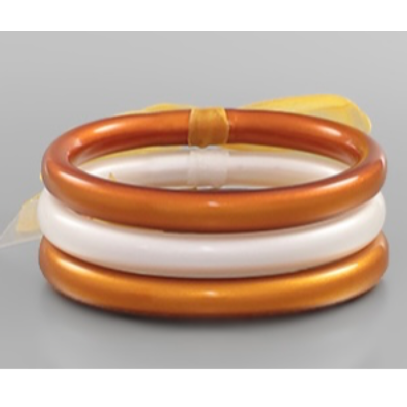 T75- Stack of 3 Orange & White Thick Tube Jelly Bracelet Set Main Image