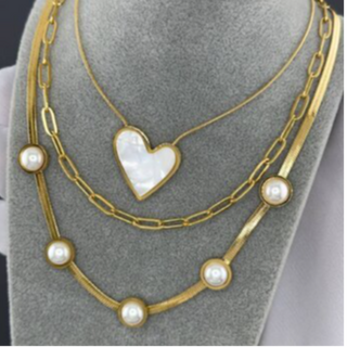 P6-18K GOLD PLATED STAINLESS STEEL 5 PEARL NECKLACE - Thumbnail 2