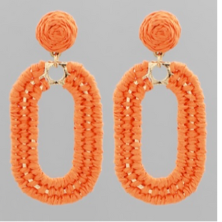 T23- Wrapped Raffia Oval Dangle Earrings