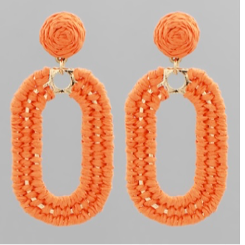 T23- Wrapped Raffia Oval Dangle Earrings Main Image