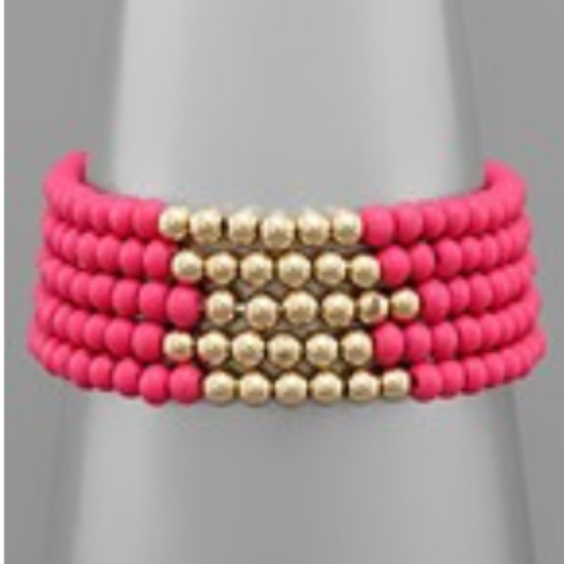 USC91- Wood & Metal Ball Bracelet (Multiple colors available) - Thumbnail (Preview) 2