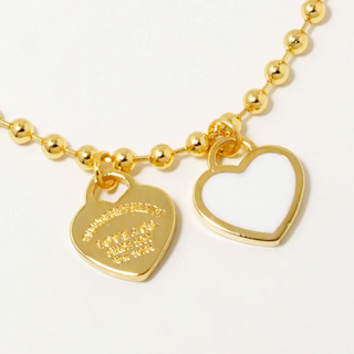 Y92- 18k Gold Dipped Enamel Filled Double Heart Ball Chain Bracelet - Thumbnail 6