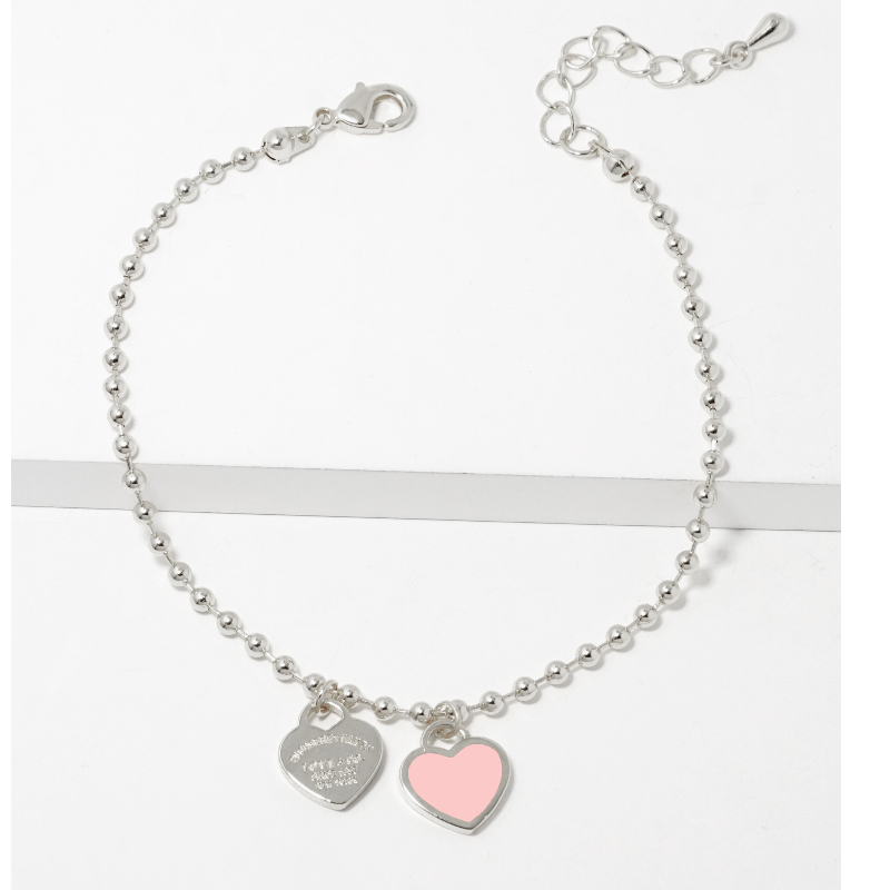 Y92- 18k Gold Dipped Enamel Filled Double Heart Ball Chain Bracelet - Thumbnail (Preview) 4