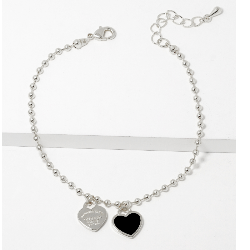 Y92- 18k Gold Dipped Enamel Filled Double Heart Ball Chain Bracelet - Thumbnail (Preview) 3